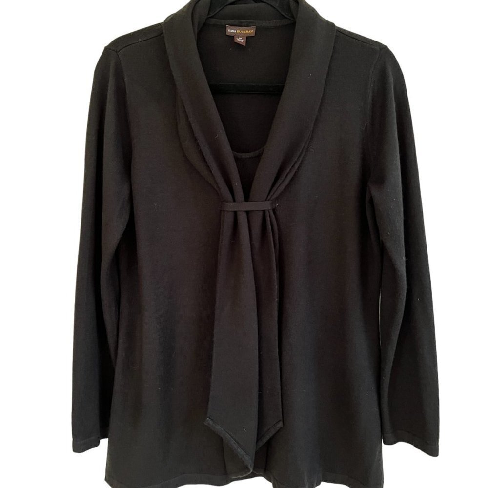 Dana Buchman Black Knit Tie Front pullover Sweater Size M Medium‎